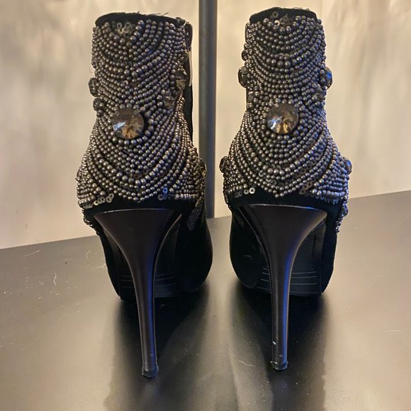 Sam Edelman black lace up high heel stiletto booties with embellishments - Picture 2 of 7